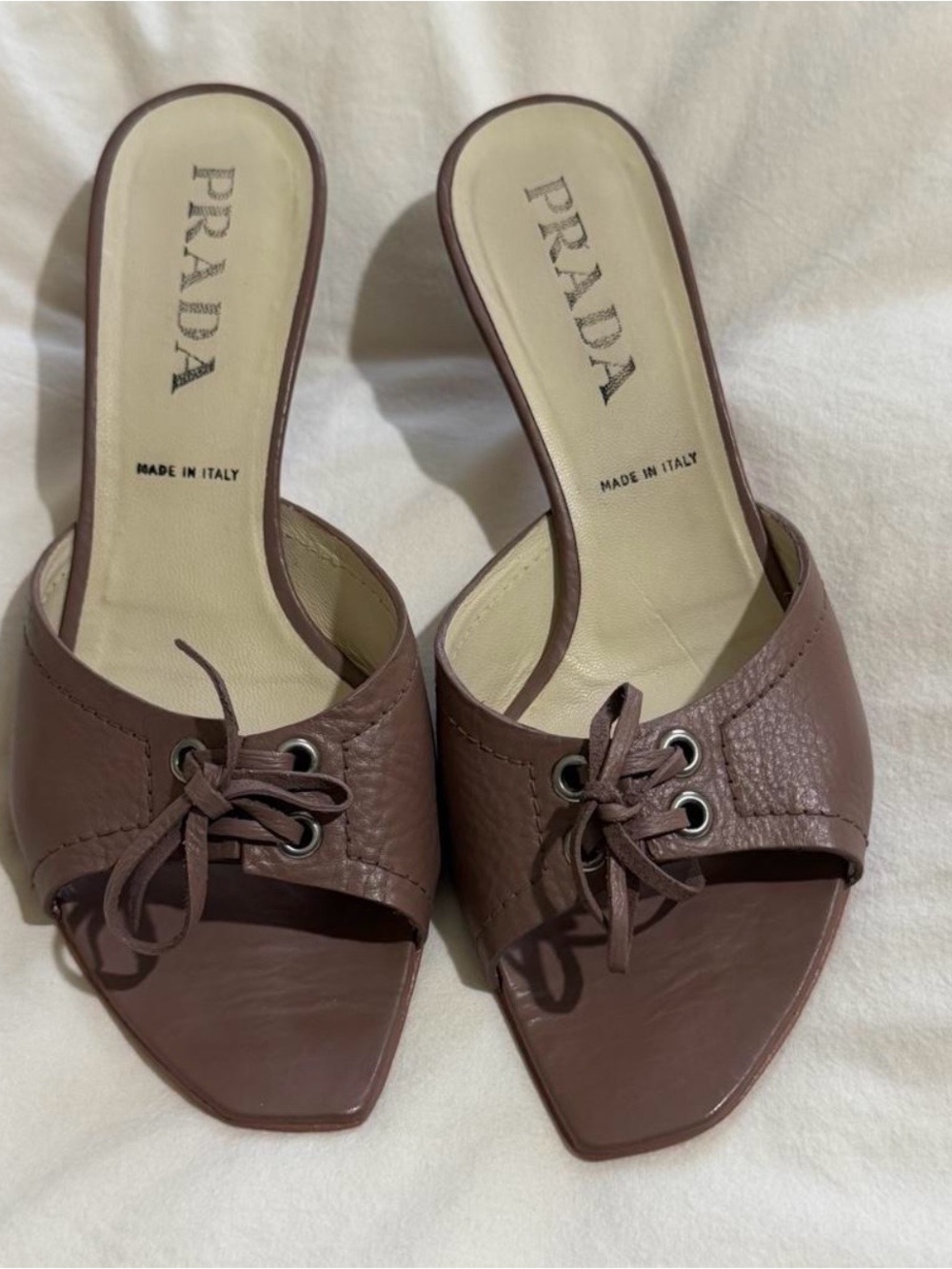 Prada Mauve Brown Leather Open-Toe Slide Mules